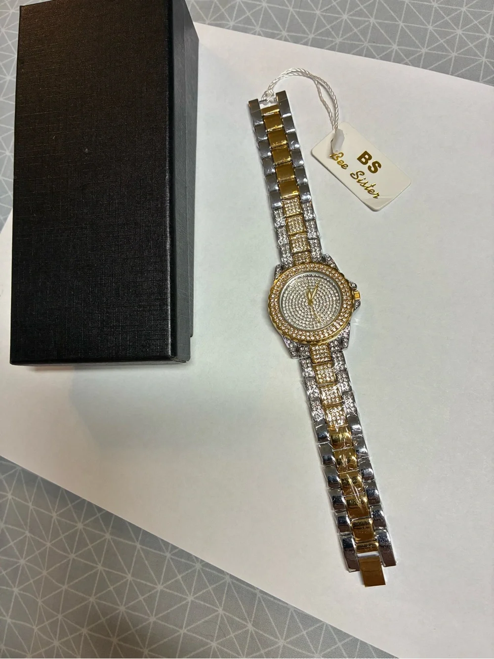 NIB BS Bee Sister Silver Pave CZ Quartz Wrist Watch